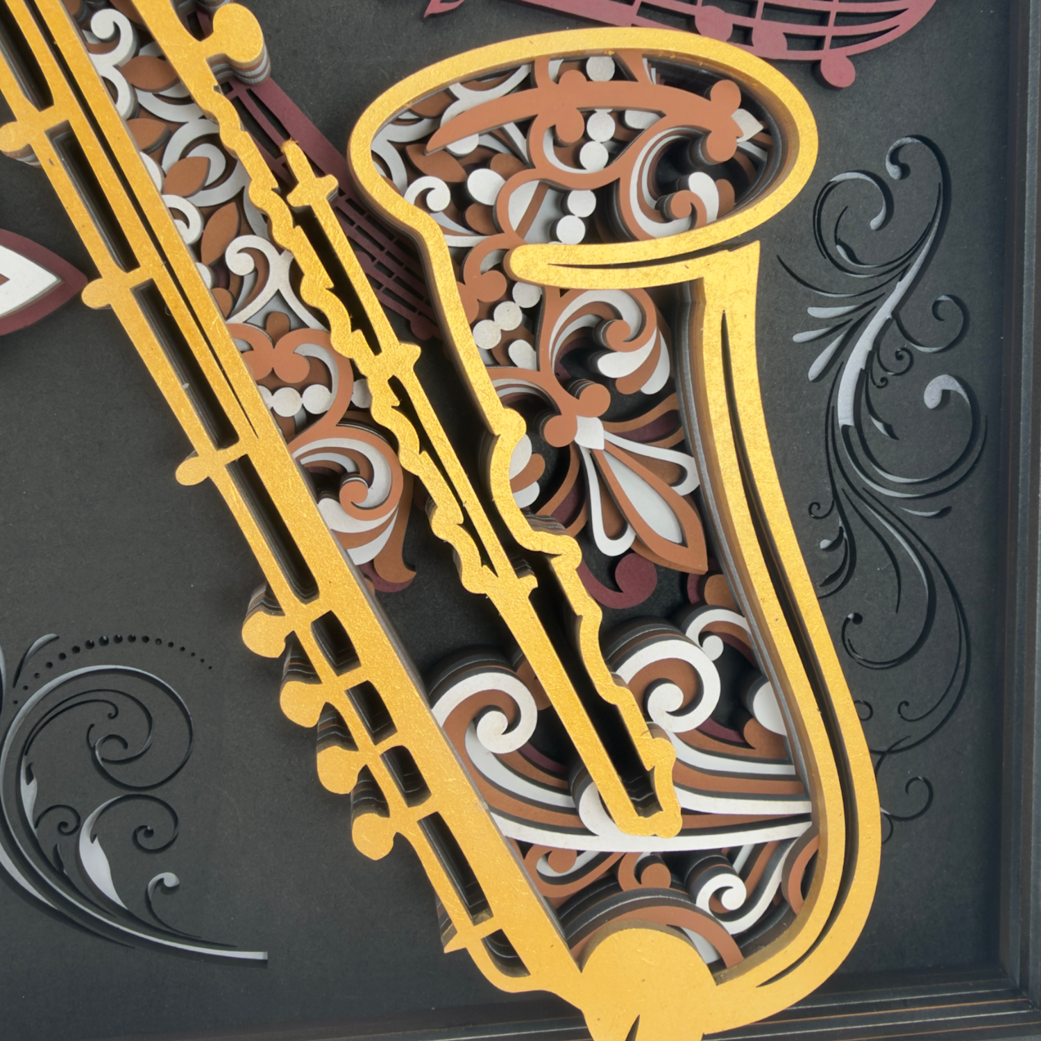 🎷 Saxophon 3D Wandbild | Multilayer Laser Cut | Musik Deko | Musikinstrument Wanddeko | Geschenk für Musiker | 30x30 cm – Bild 5