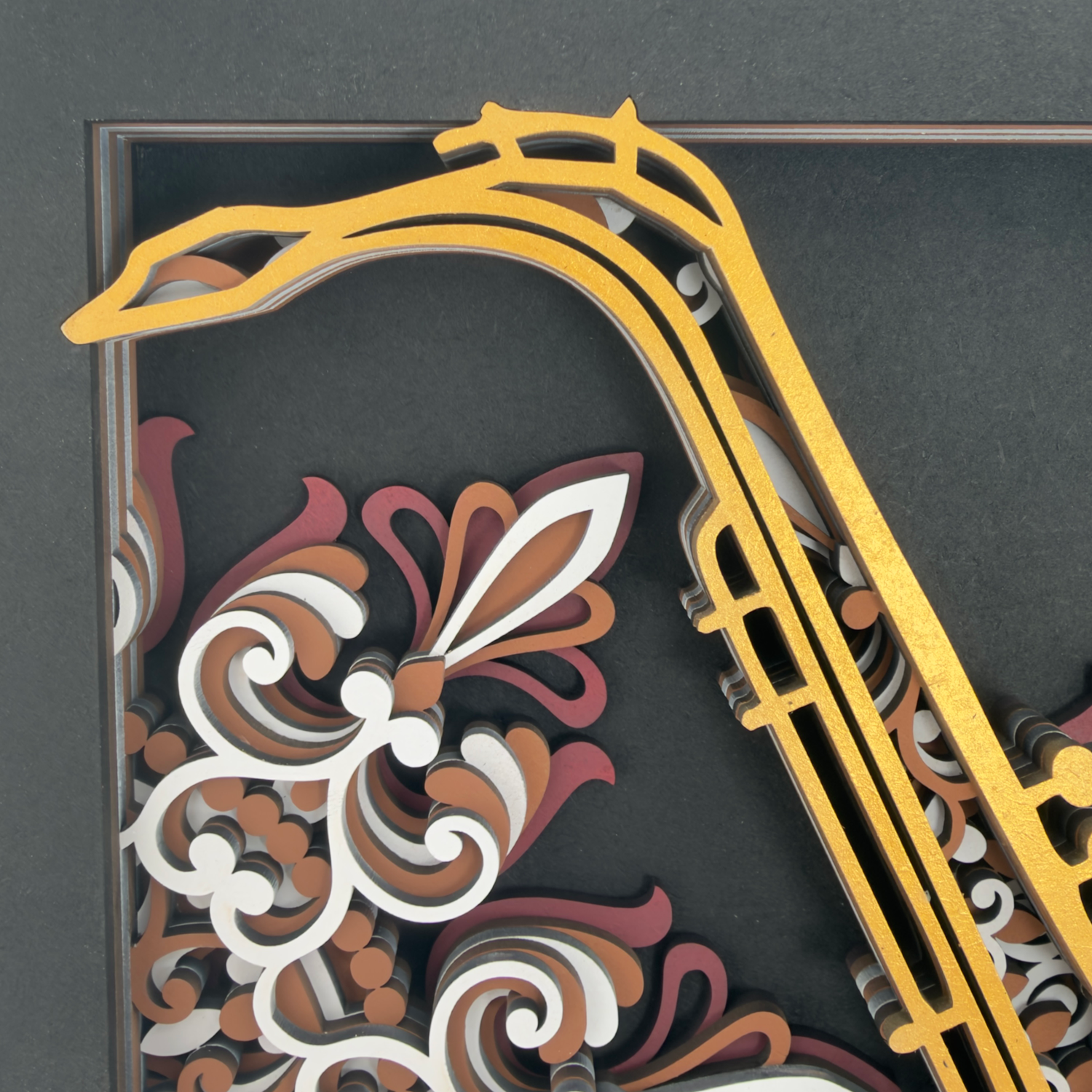 🎷 Saxophon 3D Wandbild | Multilayer Laser Cut | Musik Deko | Musikinstrument Wanddeko | Geschenk für Musiker | 30x30 cm – Bild 4
