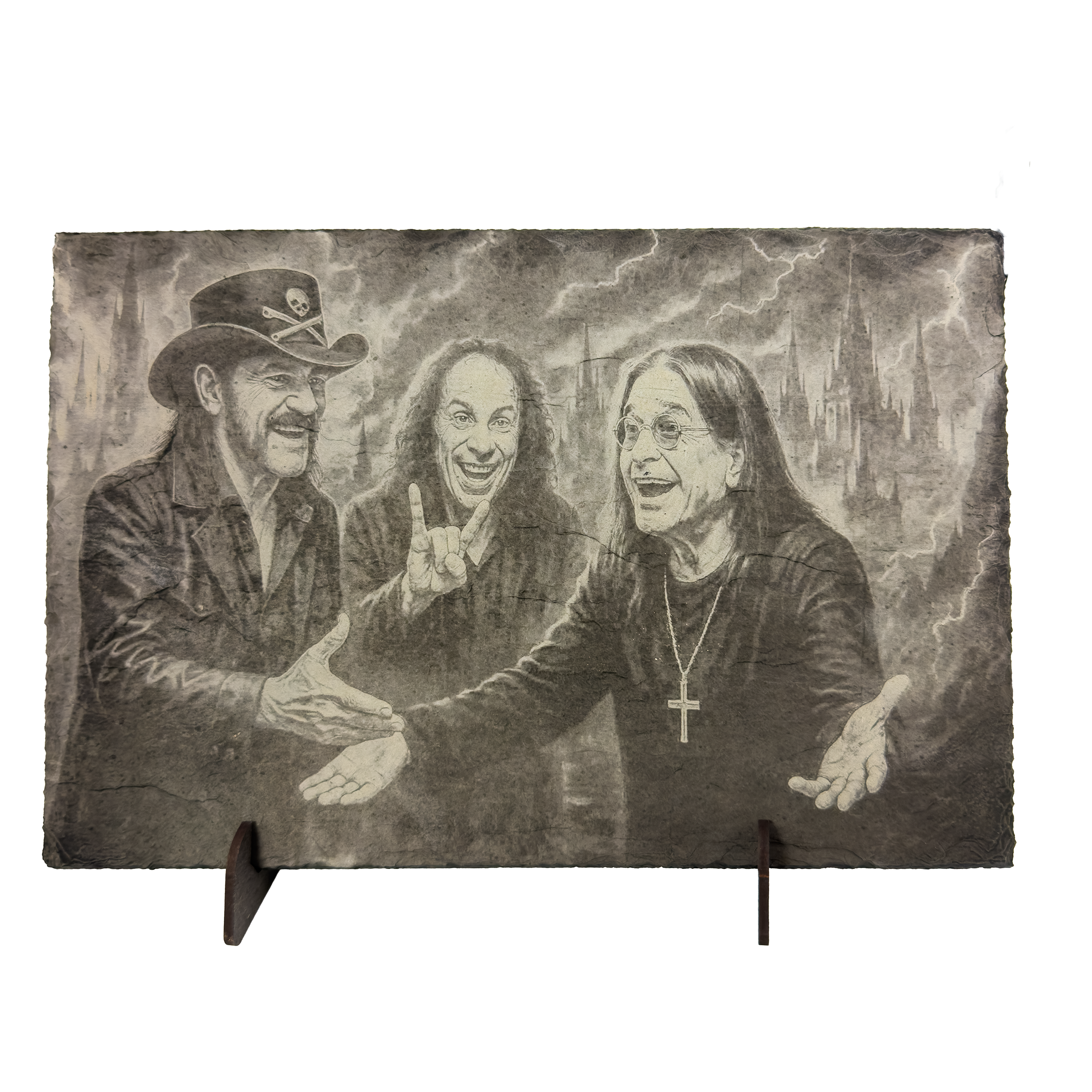 Schieferplatte „Lemmy, Ronnie & Ozzy“ – gelaserte Rock-Deko mit Aufsteller – Bild 7