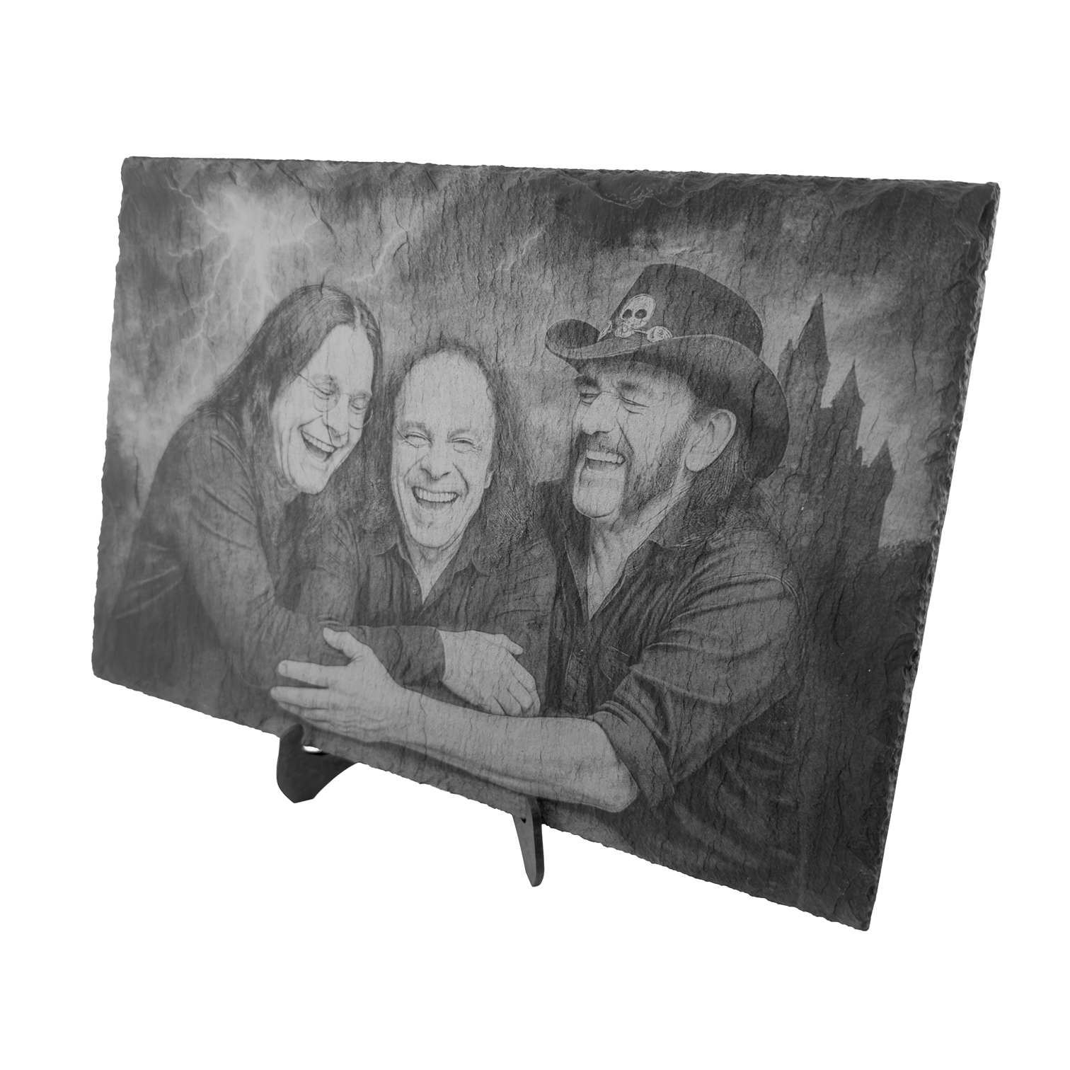 Schieferplatte „Lemmy, Ronnie & Ozzy“ – gelaserte Rock-Deko mit Aufsteller – Bild 2