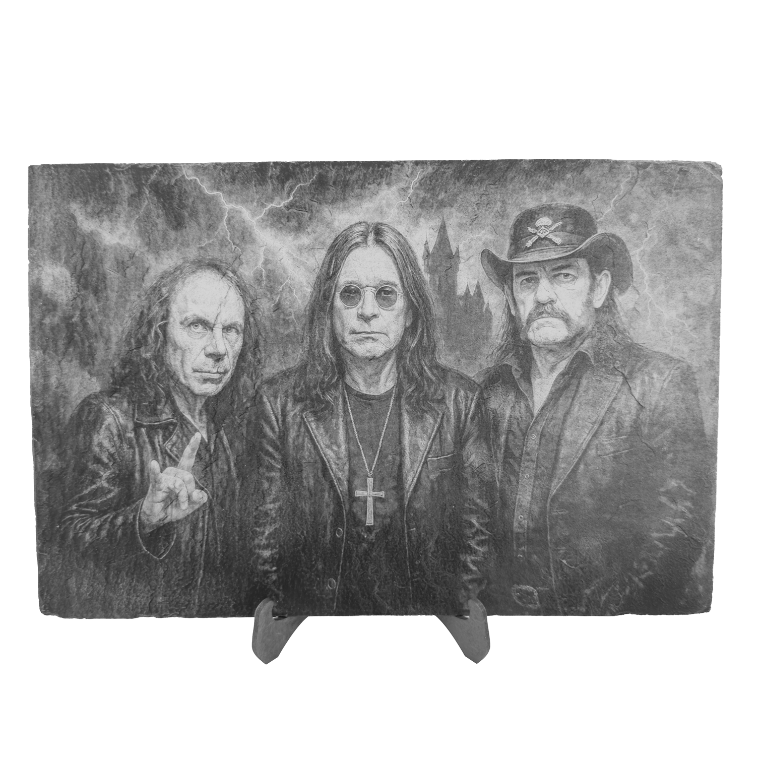 Schieferplatte „Lemmy, Ronnie & Ozzy“ – gelaserte Rock-Deko mit Aufsteller – Bild 3