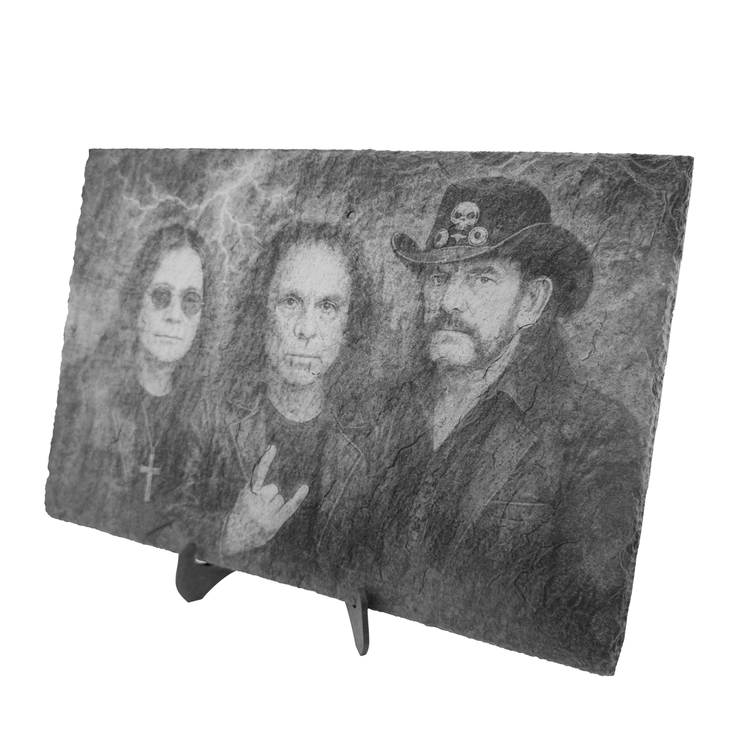 Schieferplatte „Lemmy, Ronnie & Ozzy“ – gelaserte Rock-Deko mit Aufsteller – Bild 6