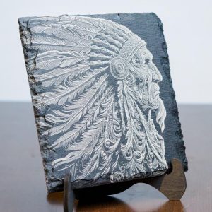 Schiefer Untersetzer mit Indianerhäuptling "The Chief"